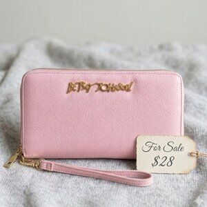 Betsy Johnson Pink Zip-Around Wristlet